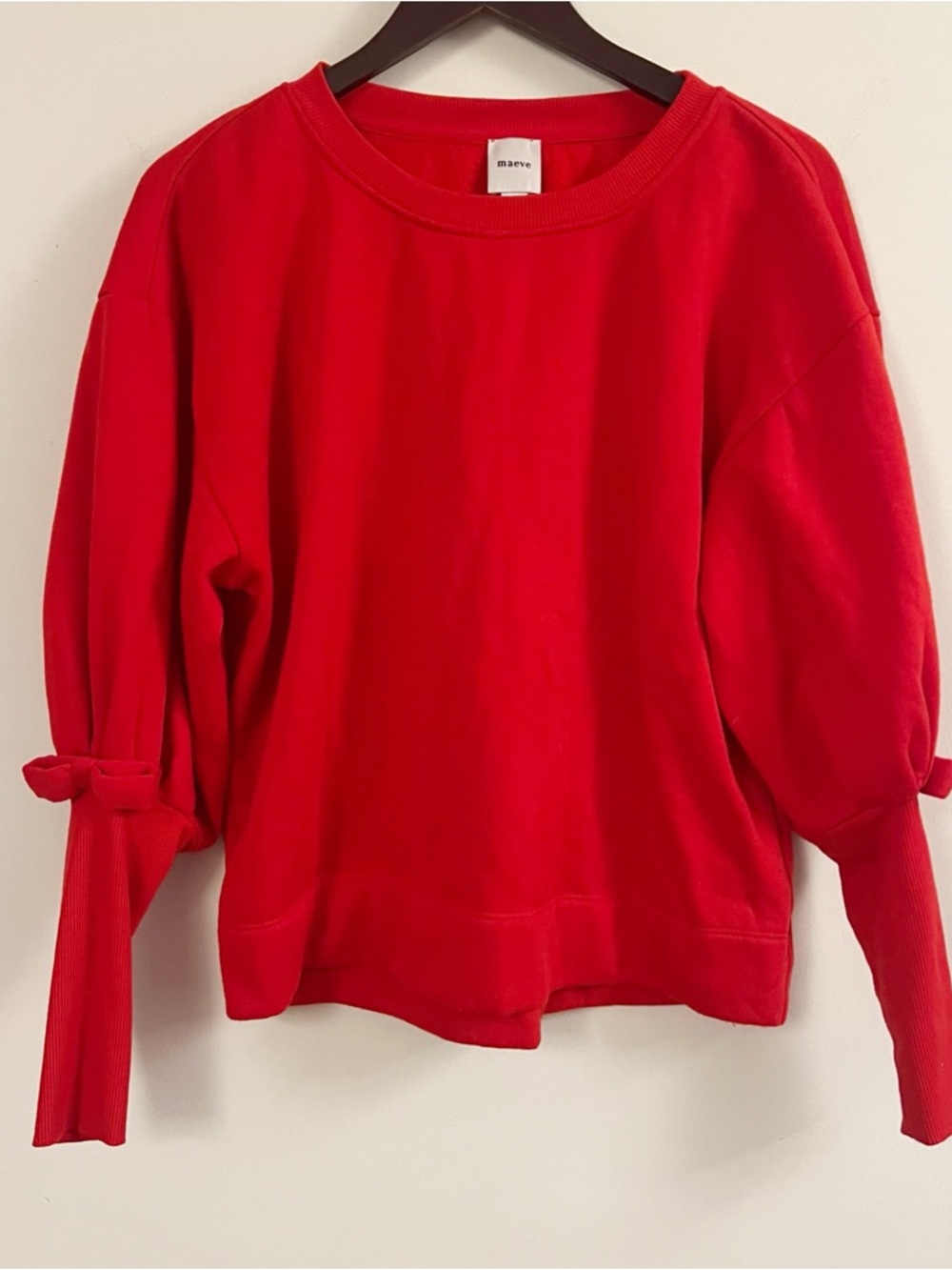 Anthropologie Maeve Red Bow Puff Long Sleeve Pullover Sweater Size XS